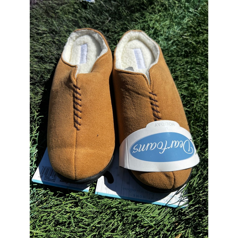 Dearfoams Womens Microsuede Clog Slippers Chestnut Brown Faux Fur Size 7 NEW